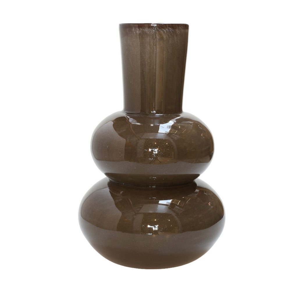 Lindi Elite vaas Ø22 cm, donkerbruin glas met luchtbellen, Vase The World