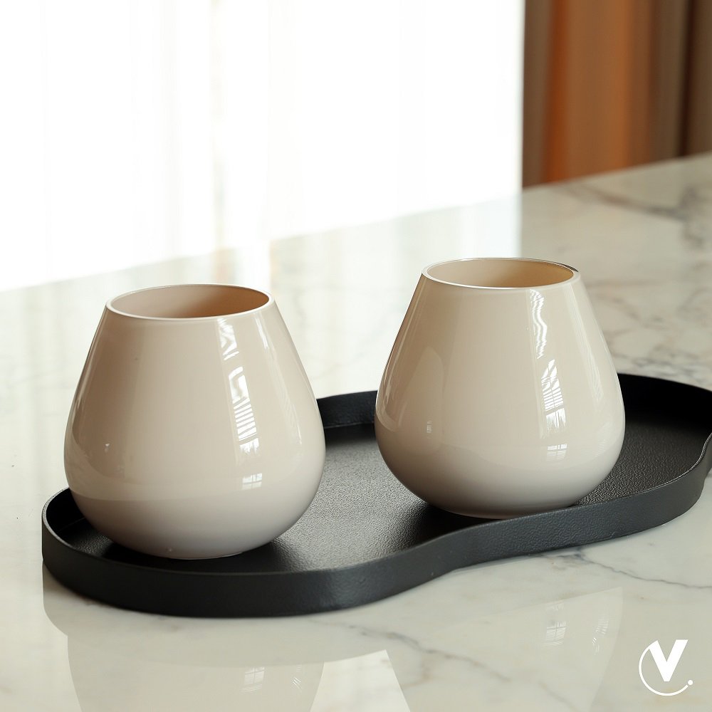 Vase The World waxinelichthouder Tasman XS ivory, glas, set van 2, Ø12,5 x 11,5 cm
