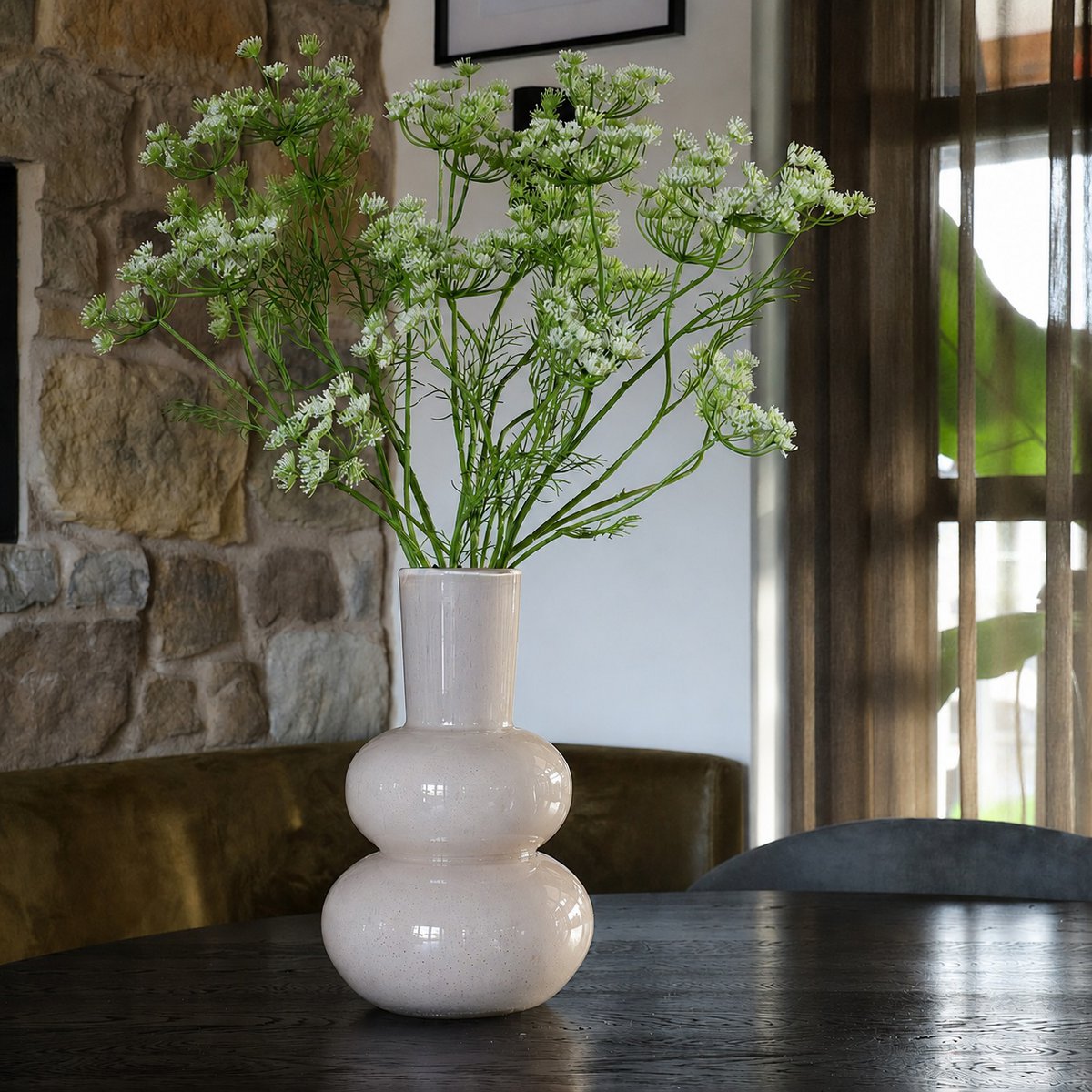 Lindi Elite vaas Ø22 cm, ivoor glas met luchtbellen, Vase The World