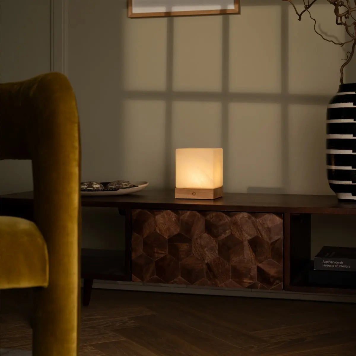 Yce Draadloze Houten Tafellamp Lichtbruin, Dimbaar, USB C