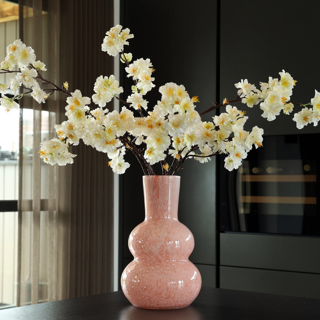 Lindi Elite vaas Ø22 cm, roze mondgeblazen glas met luchtbellen, Vase The World