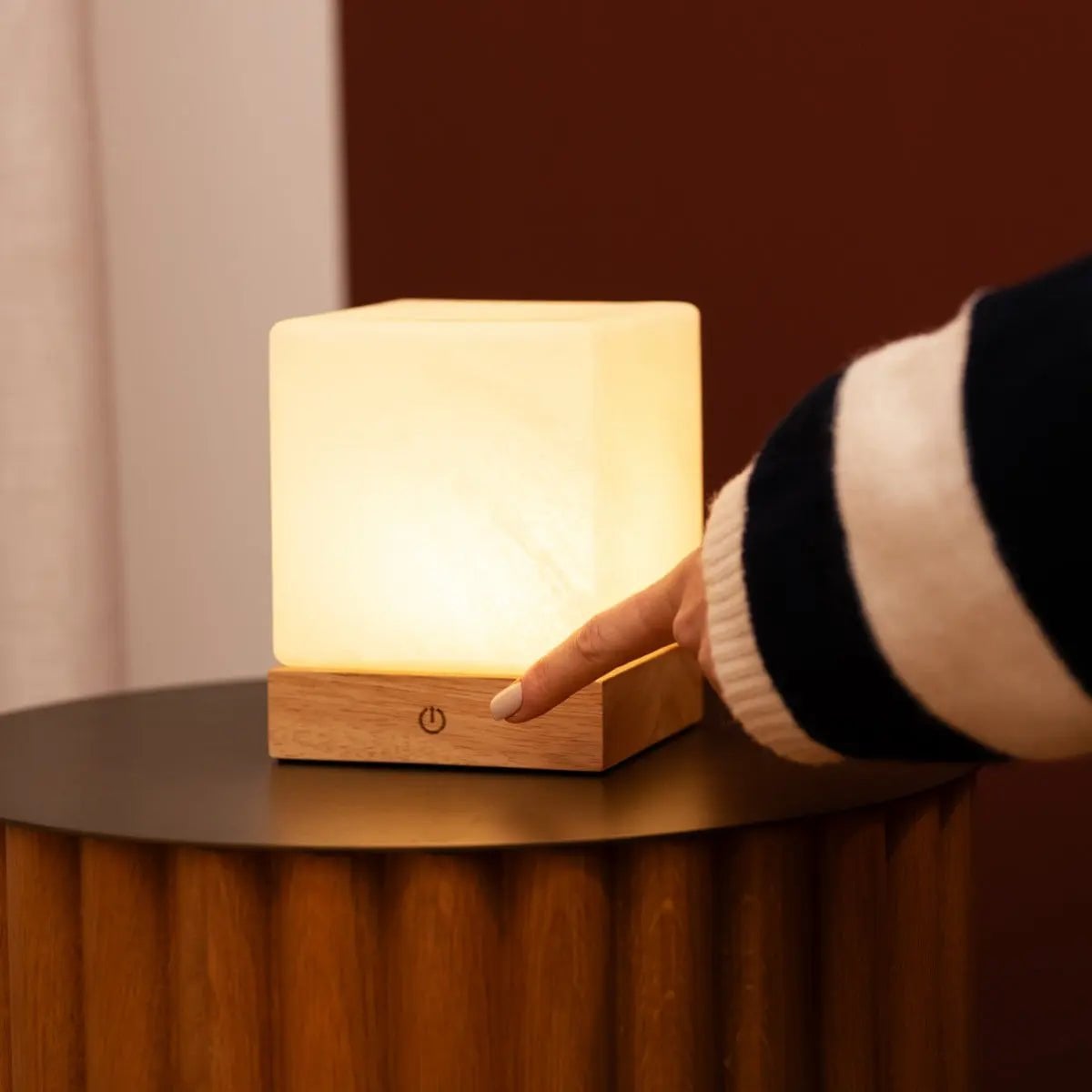 Yce Draadloze Houten Tafellamp Lichtbruin, Dimbaar, USB C