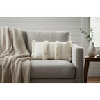Fravora lumbalkussenhoes 35x75 cm, crème katoen met franjes en textuur, Urbane Hide