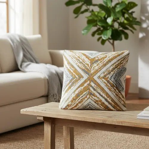 Melvra kussenhoes 45x45 cm, geometrisch patroon in bruin en grijs, Urbane Hide