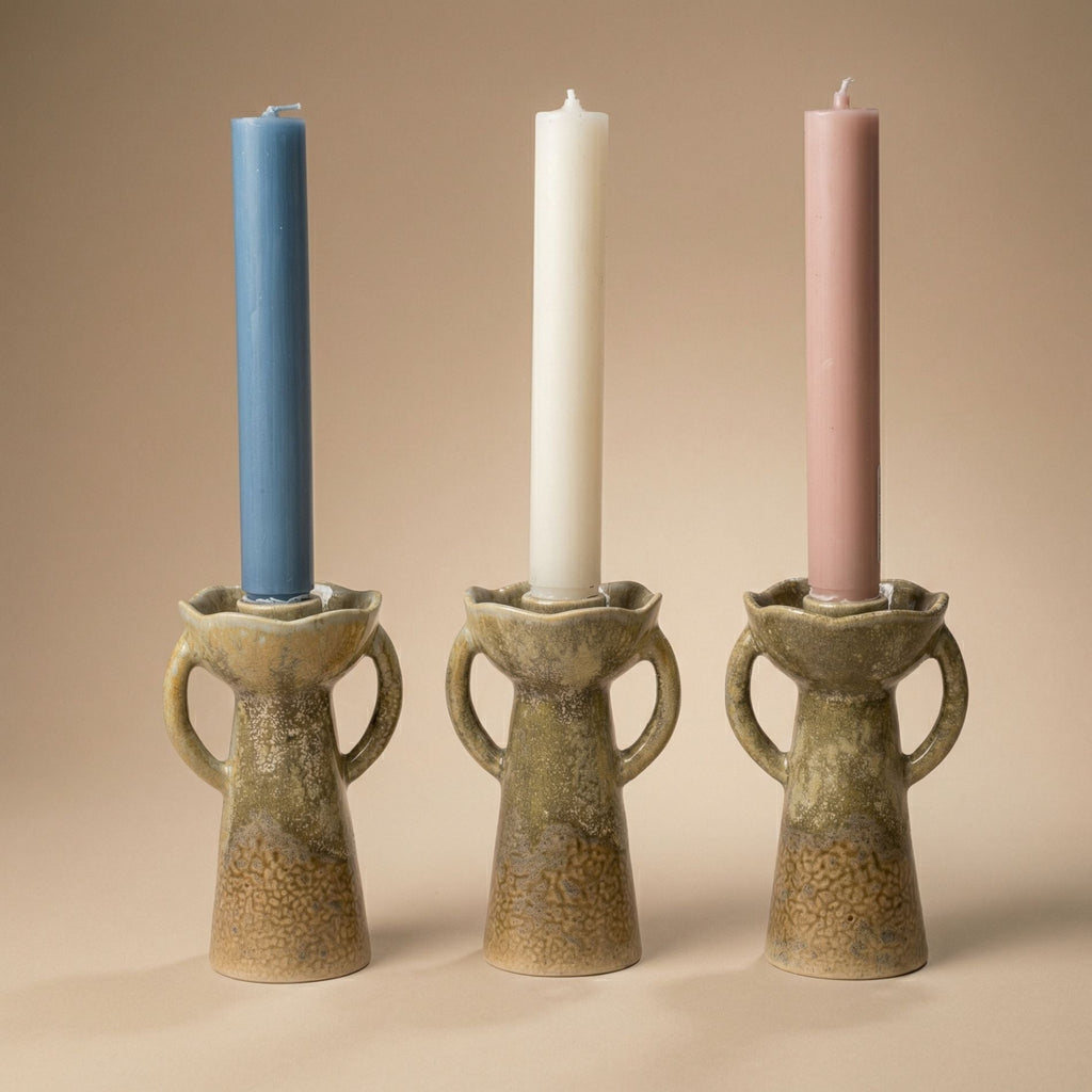 Rustic Ceramic Candle Holder - Sculptural Candle Stand - Ø 7 Cm ↑ 13 Cm