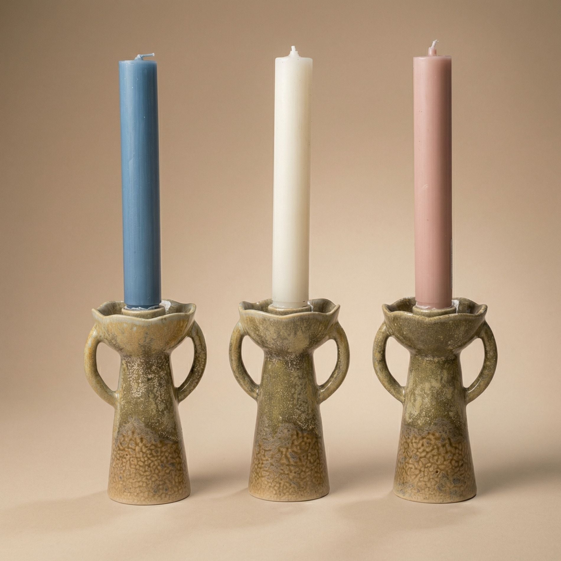 Rustic Ceramic Candle Holder - Sculptural Candle Stand - Ø 7 Cm ↑ 13 Cm