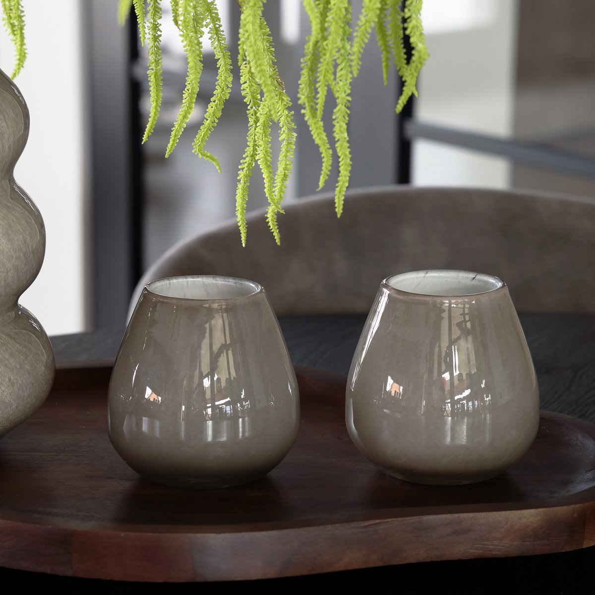 Vase The World waxinelichthouder Tasman Elite XS grey, glas, set van 2, Ø12,5 x 11,5 cm