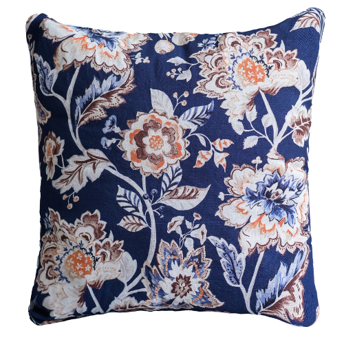 Blauwe bloemen kussenhoes 45x45 cm, katoenen canvas met digitale print, Urbane Hide