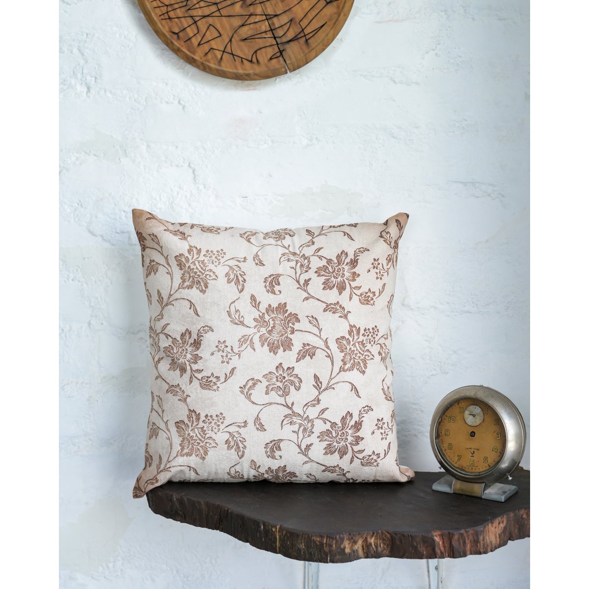 Set van 2 vintage bloemen kussenhoezen 45x45 cm, beige en bruin digitale print, Urbane Hide