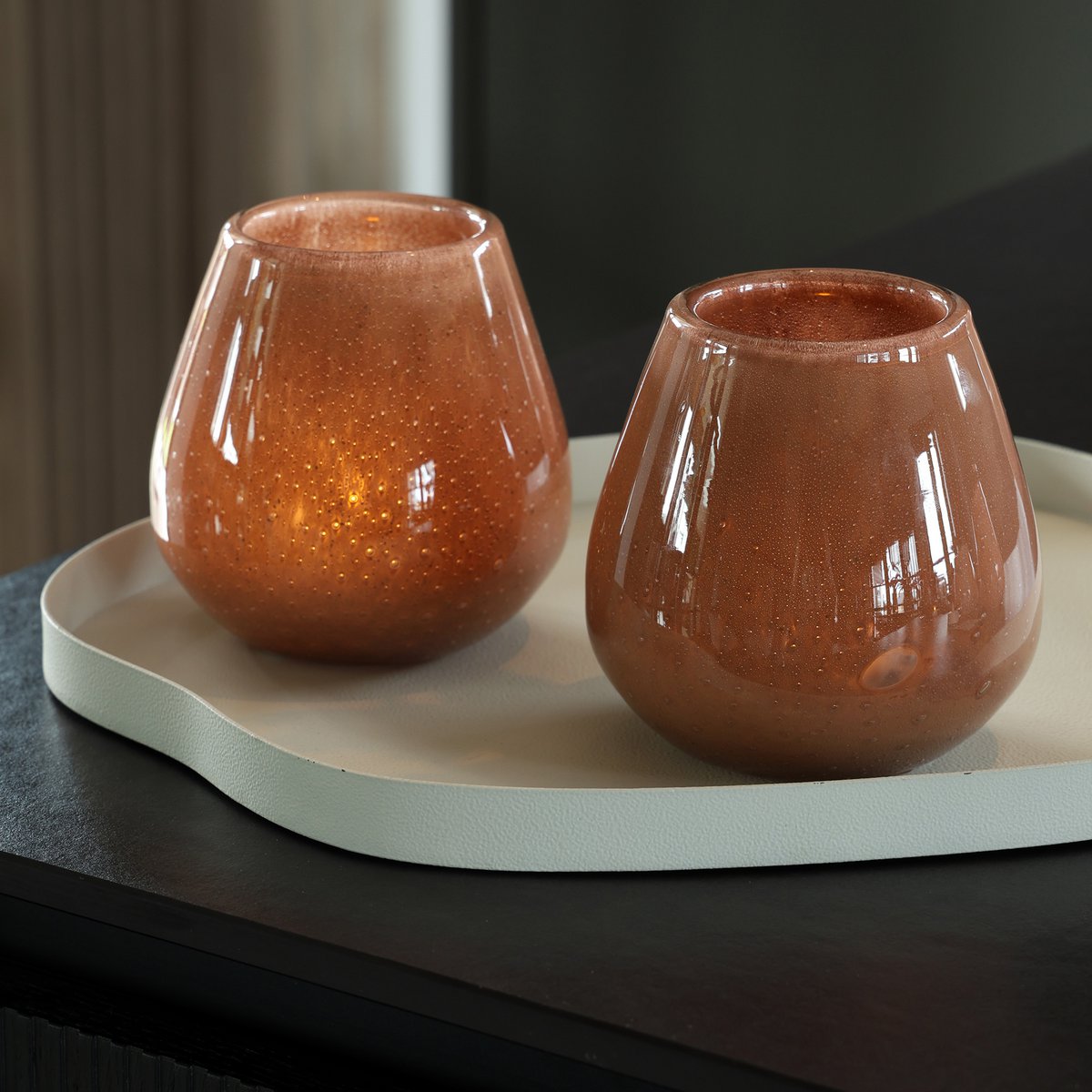 Vase The World waxinelichthouder Tasman Elite XS brown, glas, set van 2, Ø12,5 x 11,5 cm
