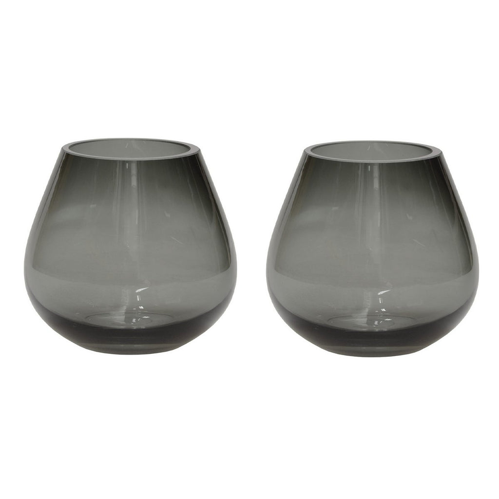 Vase The World waxinelichthouder Tasman XS grey, glas, set van 2, Ø12,5 x 11,5 cm
