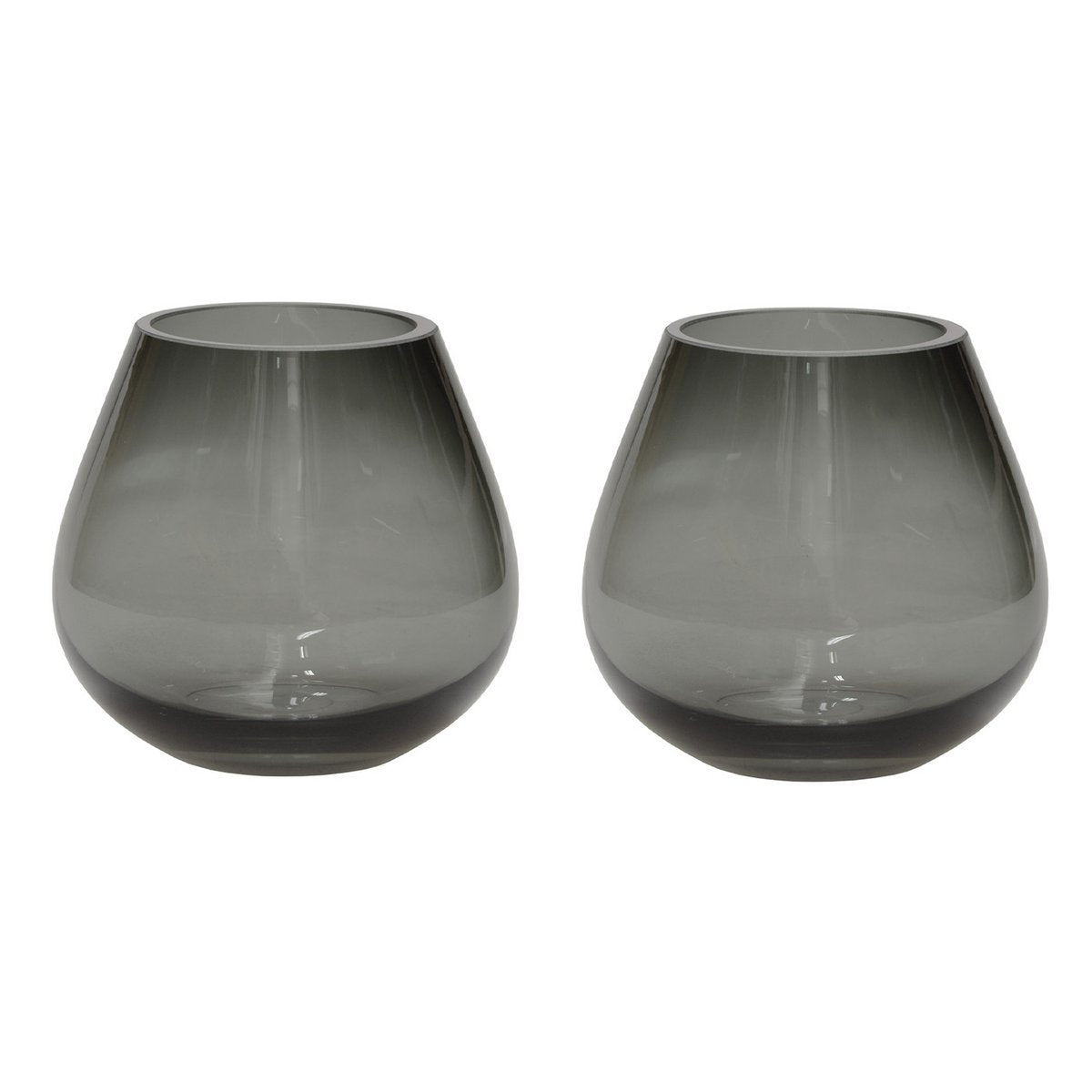Vase The World waxinelichthouder Tasman XS grey, glas, set van 2, Ø12,5 x 11,5 cm