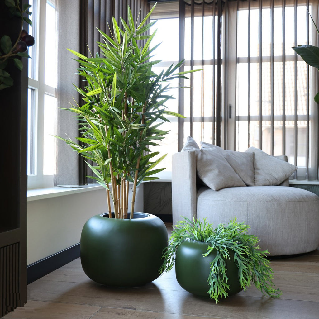 Plantenpot Phuket Green, Met Uitneembare Binnenpot, Ø34,5 x H26 cm /of/ Ø45,5 x H34,5 cm, Vase The World
