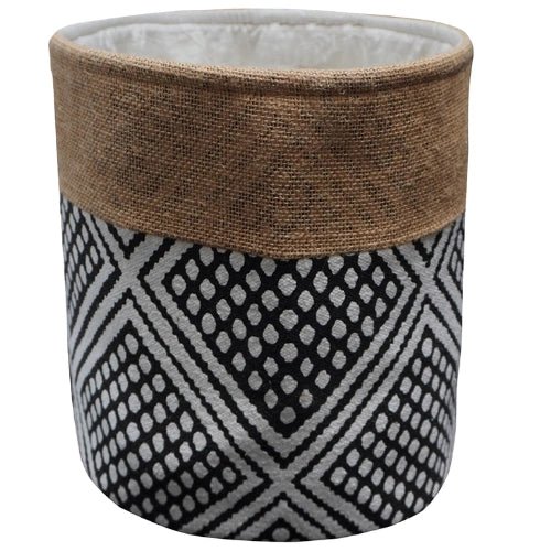 Urbane Hide GeoWeave opbergmand katoen en jute, zwart wit, Ø30 x 25 cm