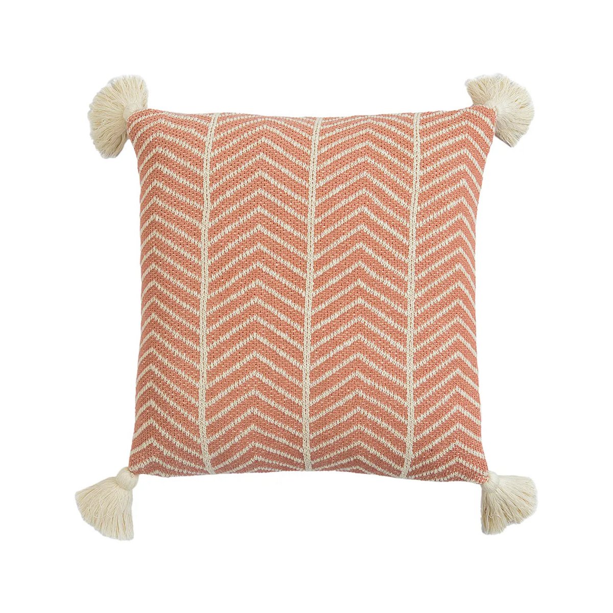 Chevrona kussenhoes 45x45 cm, chevron breisel in dusty coral met kwastjes, Urbane Hide