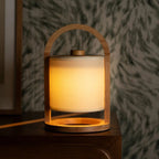 River lichtbruine houten oplaadbare lamp, snoerloos en dimbaar, Ø18 x 27 cm