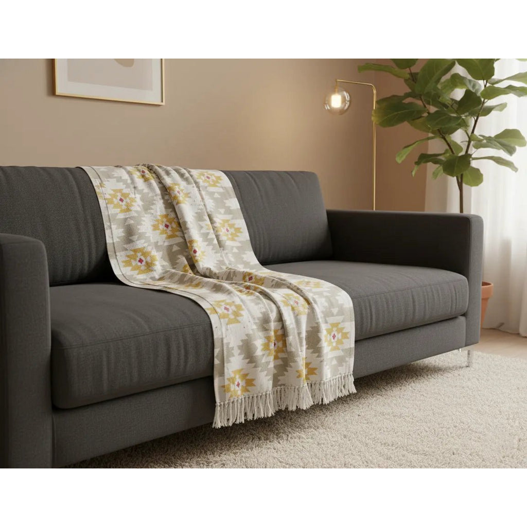 Ethvora plaid 130x170 cm, boho geometrisch patroon met franjes, Urbane Hide