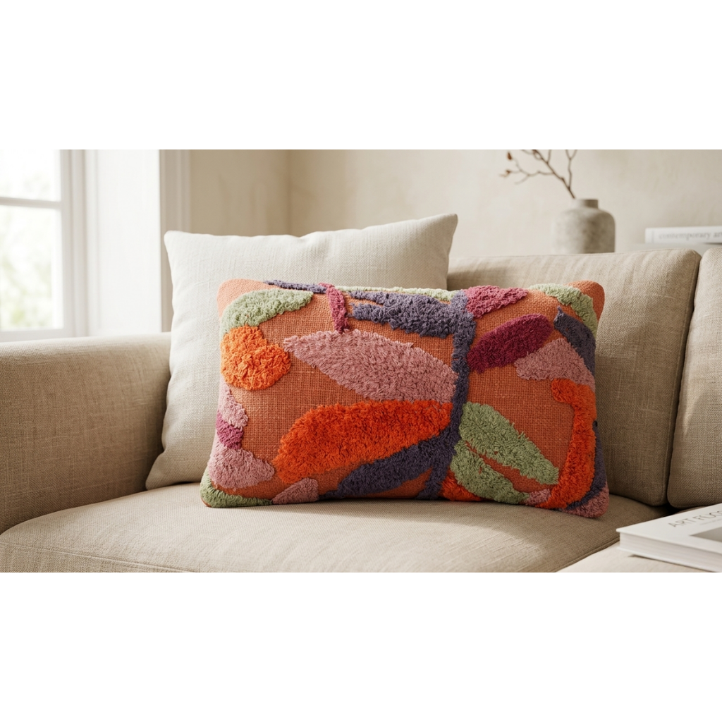Verda kussenhoes 30x50 cm, getufte bladeren in multicolour katoen, Urbane Hide