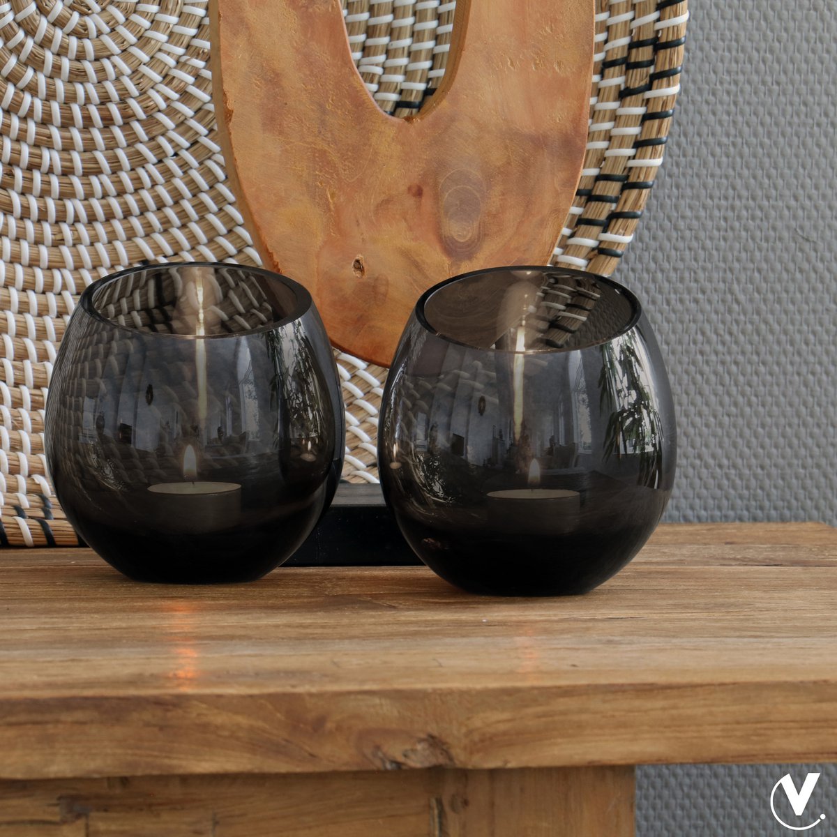 Vase The World waxinelichthouder Moho grey, glas, set van 2, Ø12,5 of Ø15,5 cm