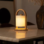 River lichtbruine houten oplaadbare lamp, snoerloos en dimbaar, Ø18 x 27 cm