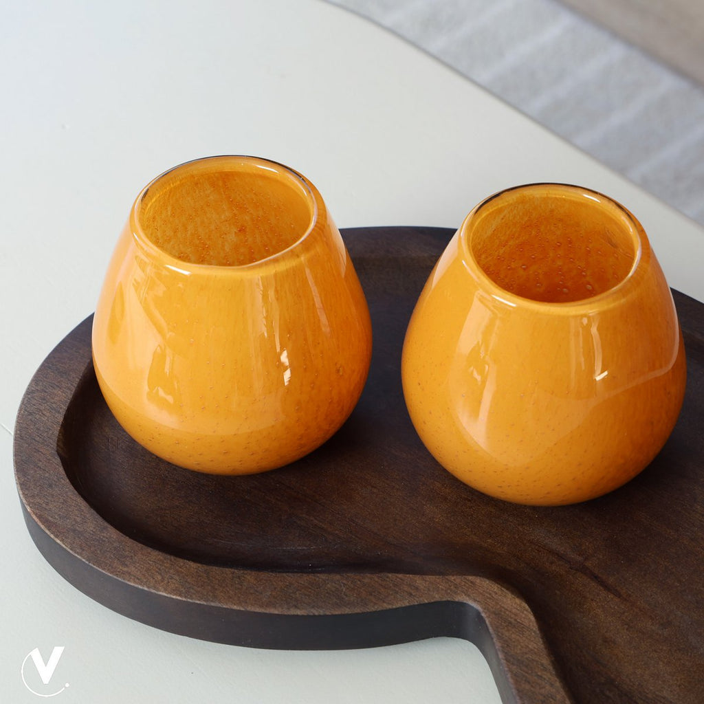 Vase The World waxinelichthouder Tasman Elite XS yellow, glas, set van 2, Ø12,5 x 11,5 cm