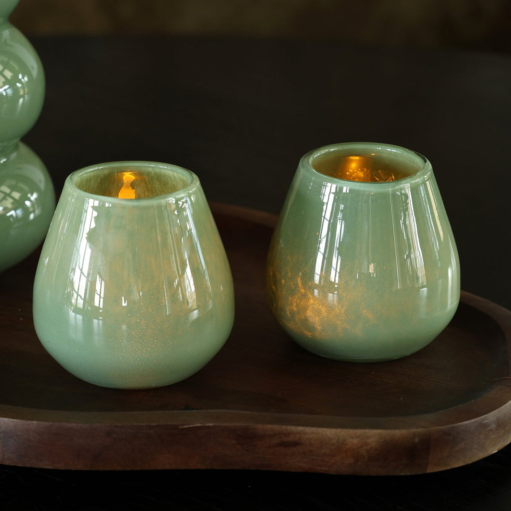 Vase The World waxinelichthouder Tasman Elite XS green, glas, set van 2, Ø12,5 x 11,5 cm