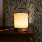 Avery lichtbruine oplaadbare houten tafellamp, snoerloos en dimbaar, Ø12 x 21 cm