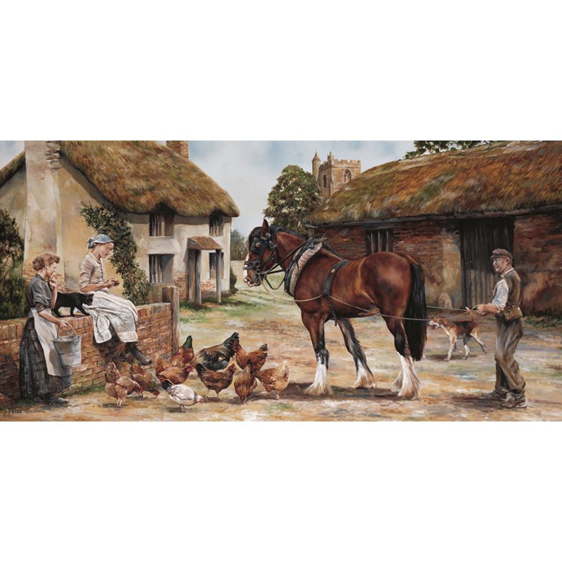 Schilderij Boerderij 40 x 80 cm, In Eikenkleur Houten Lijst