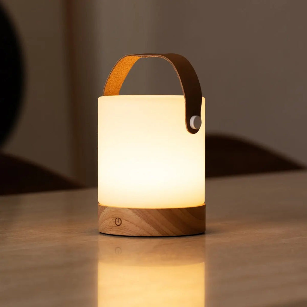 Avery lichtbruine oplaadbare houten tafellamp, snoerloos en dimbaar, Ø12 x 21 cm