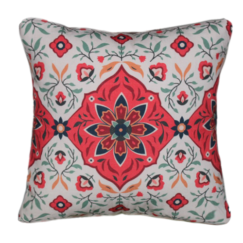 Mandala kussenhoes 45x45 cm, katoenen canvas met digitale print, rood multicolour combination, Urbane Hide