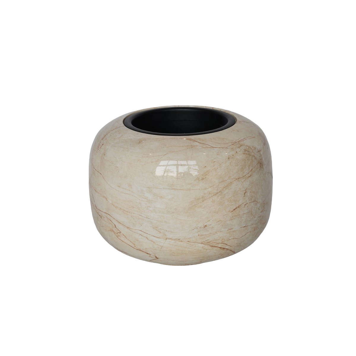 Plantenpot Phuket Glossy Beige Marble, Met Uitneembare Binnenpot, Ø34,5 x H26