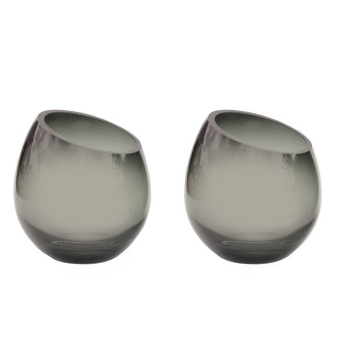 Vase The World waxinelichthouder Moho grey, glas, set van 2, Ø12,5 of Ø15,5 cm