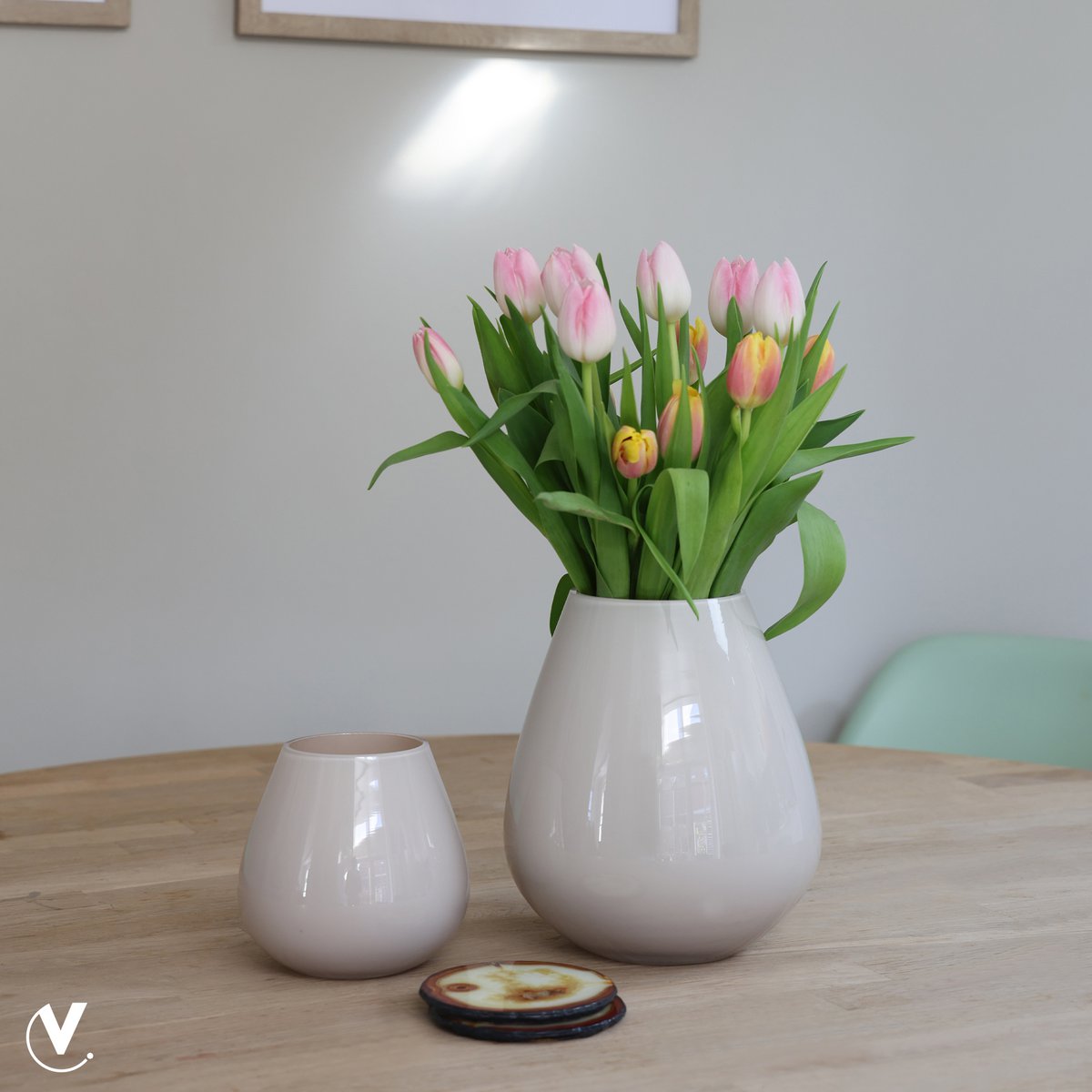 Vase The World waxinelichthouder Tasman XS ivory, glas, set van 2, Ø12,5 x 11,5 cm