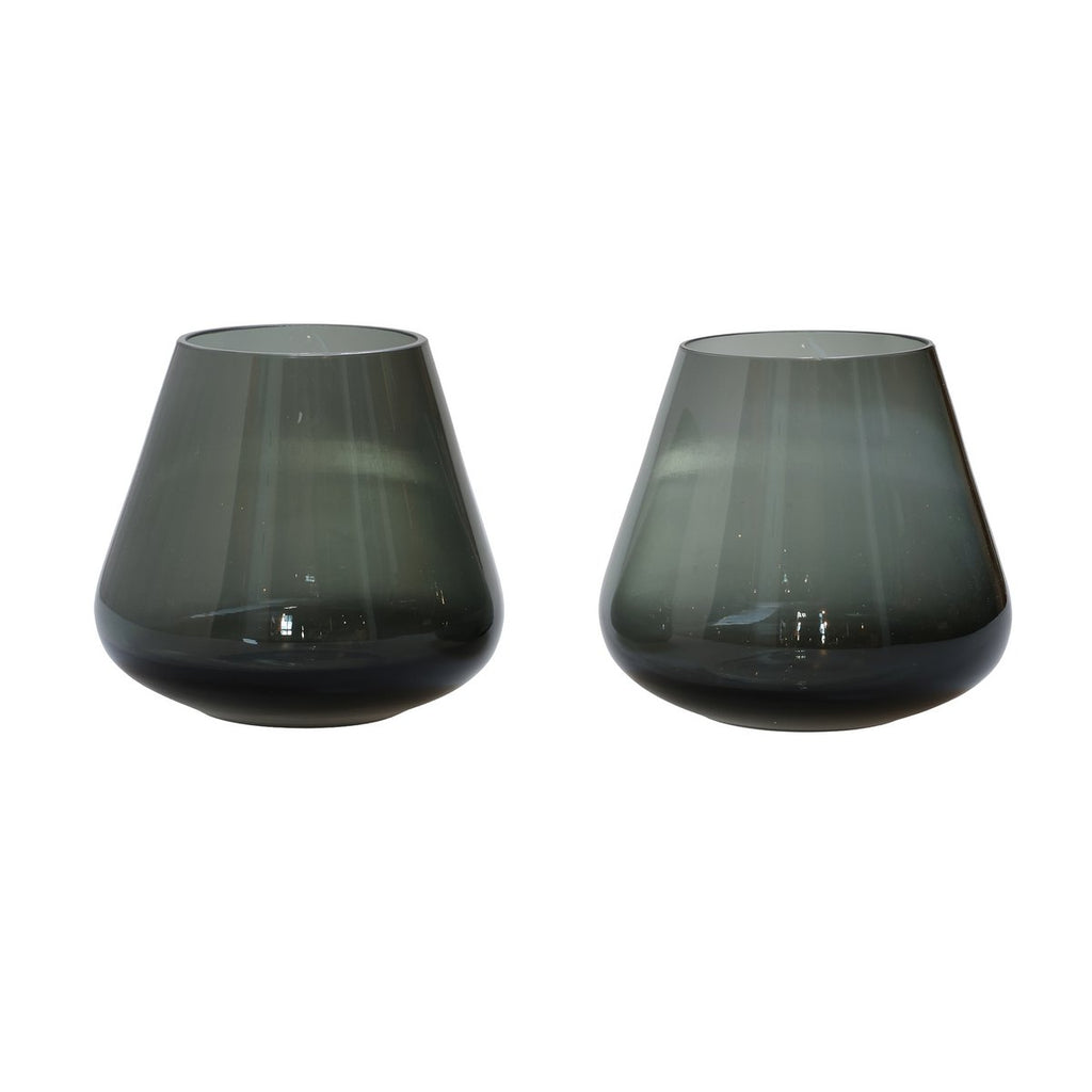 Vase The World waxinelichthouder Tasman XS grey, glas, set van 2, Ø13,5 x 12 cm