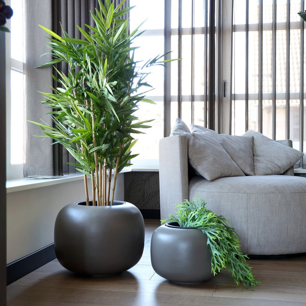 Plantenpot Phuket Taupe, Met Uitneembare Binnenpot, Ø34,5 x H26 cm /of/ Ø45,5 x H34,5 cm, Vase The World