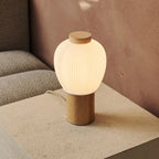 Lot lichtbruine houten tafellamp met snoer, Ø15 x 26 cm