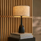 Jacob Zwarte Tafellamp Met Beige Kap, Tavellio
