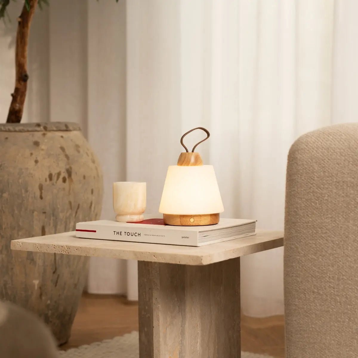 Liv lichtbruine oplaadbare lamp, snoerloos en dimbaar, Ø15 x 16 cm