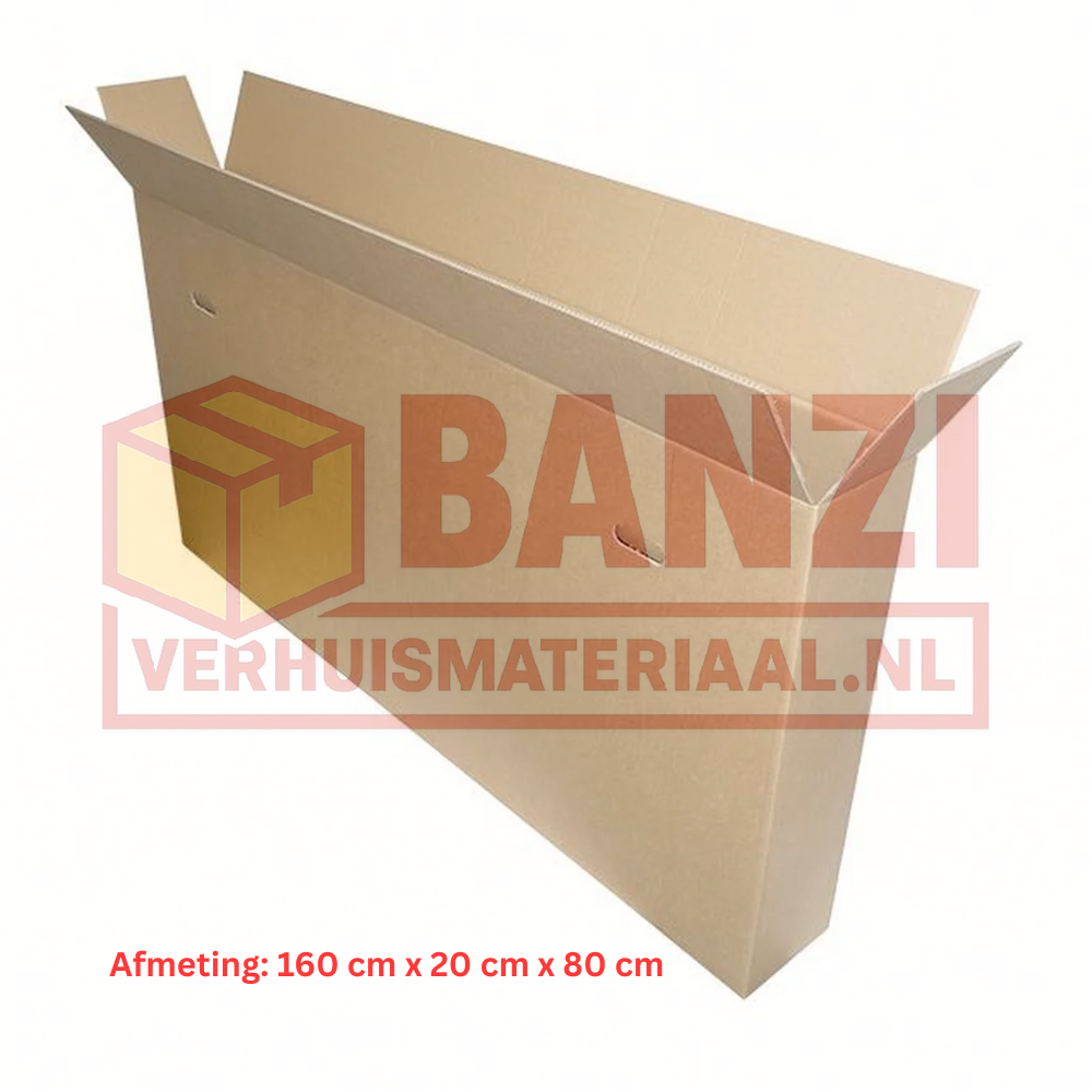 Dubbelwandige Schilderijdoos | Fefco 0203-constructie | 160x20x80cm | BC-golfkarton (6–7 mm) | Met handgrepen | Sluiting met tape