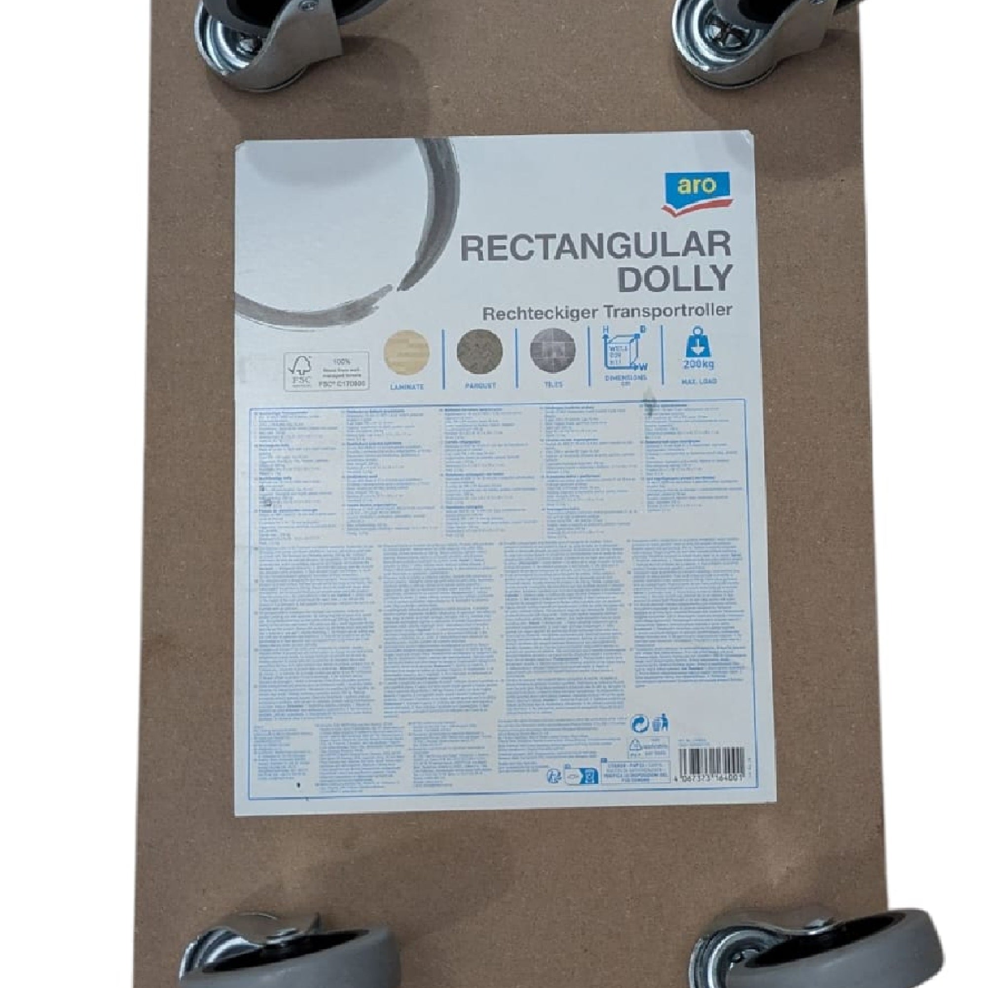Professionele Rechthoekige Dolly | FSC Hout | 200 kg Draagvermogen | Ultiem Verhuisgereedschap met Antislip