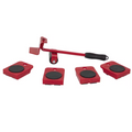 Professionele Meubelroller Set | 5-Delig | Rood | Complete Verhuisoplossing | 4 Rollers & Hefboom voor Zware Meubels