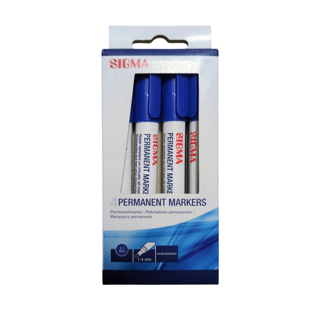Sigma Permanent Markers | 4-Delige Set | Ronde Punt | Zwart, Rood, Blauw | Professioneel Labelen & Verhuizen
