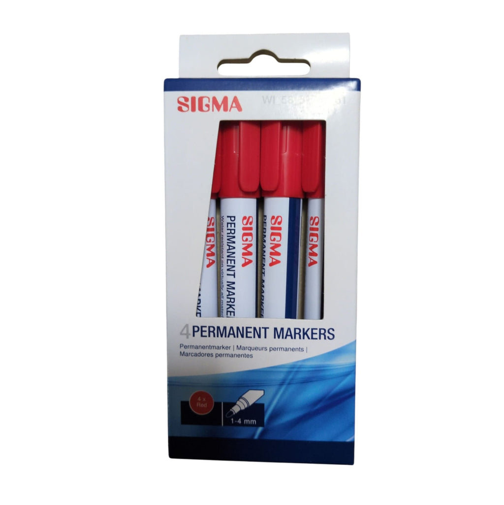 Sigma Permanent Markers | 4-Delige Set | Ronde Punt | Zwart, Rood, Blauw | Professioneel Labelen & Verhuizen