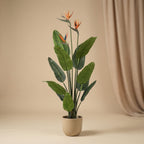 Strelitzia With Flowers – 120 Cm – In Black Pot – Artificial Plant