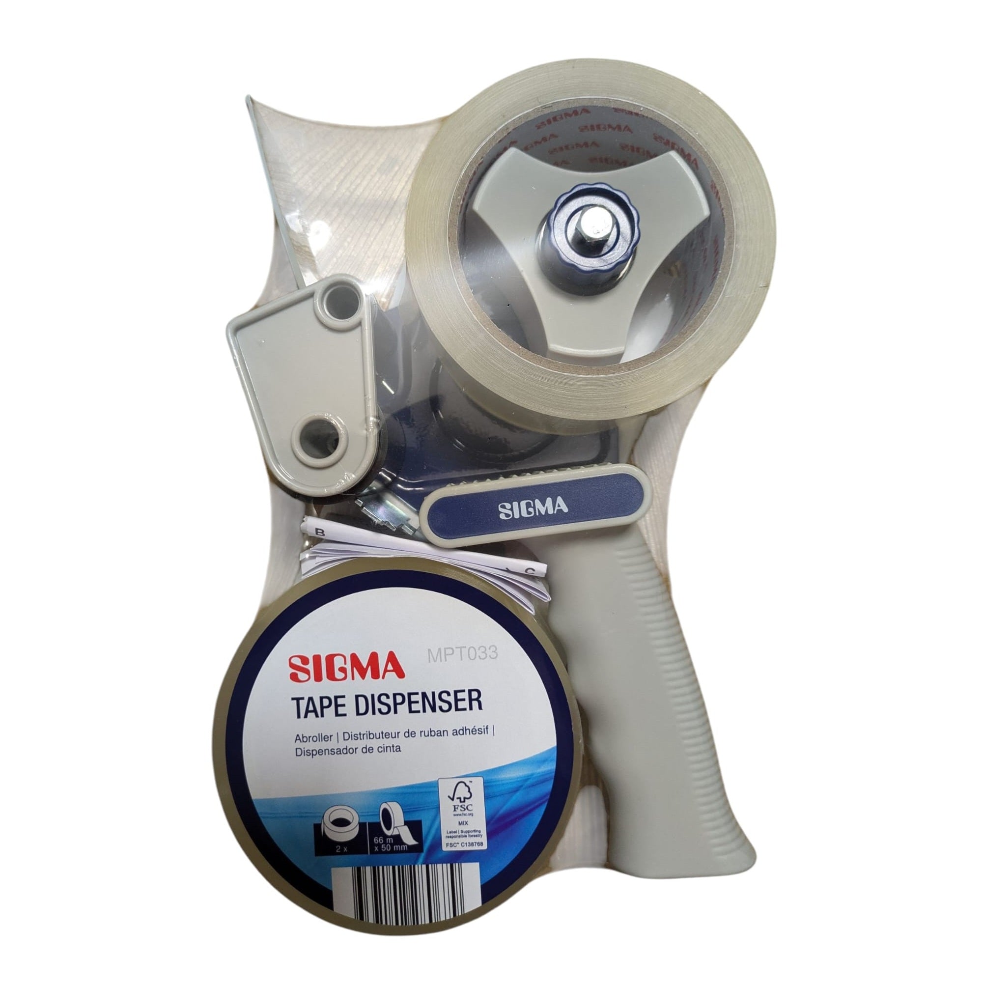 Sigma Verpakkingstape Set | Ergonomische Dispenser | 2 Rollen Transparant | 50mm x 66m | Professioneel Verpakken & Verhuizen