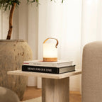 Avery lichtbruine oplaadbare houten tafellamp, snoerloos en dimbaar, Ø12 x 21 cm