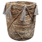 Urbane Hide TasselCraft jute opbergmand met kwastjes, naturel bruin, Ø25 x 30 cm