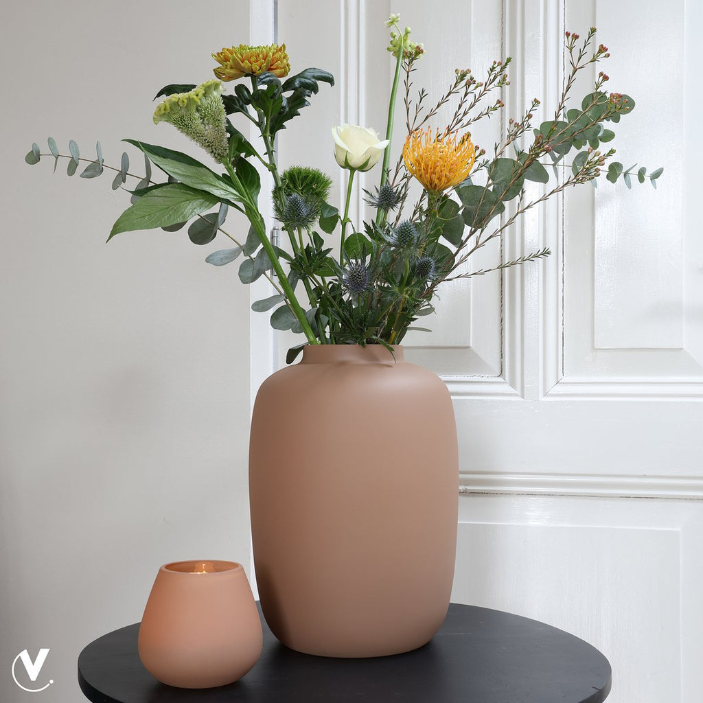 Vase The World waxinelichthouder Tasman XS matte sand, glas, set van 2, Ø12,5 x 11,5 cm