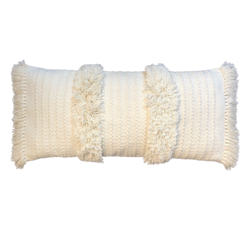 Fravora lumbalkussenhoes 35x75 cm, crème katoen met franjes en textuur, Urbane Hide