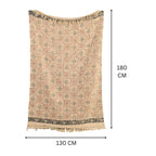 Floravia plaid 130x180 cm, blockprint bloemen en geometrisch patroon met franjes, Urbane Hide